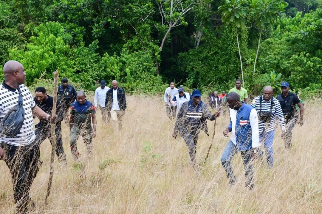 Groupe en visite dans une prairie
