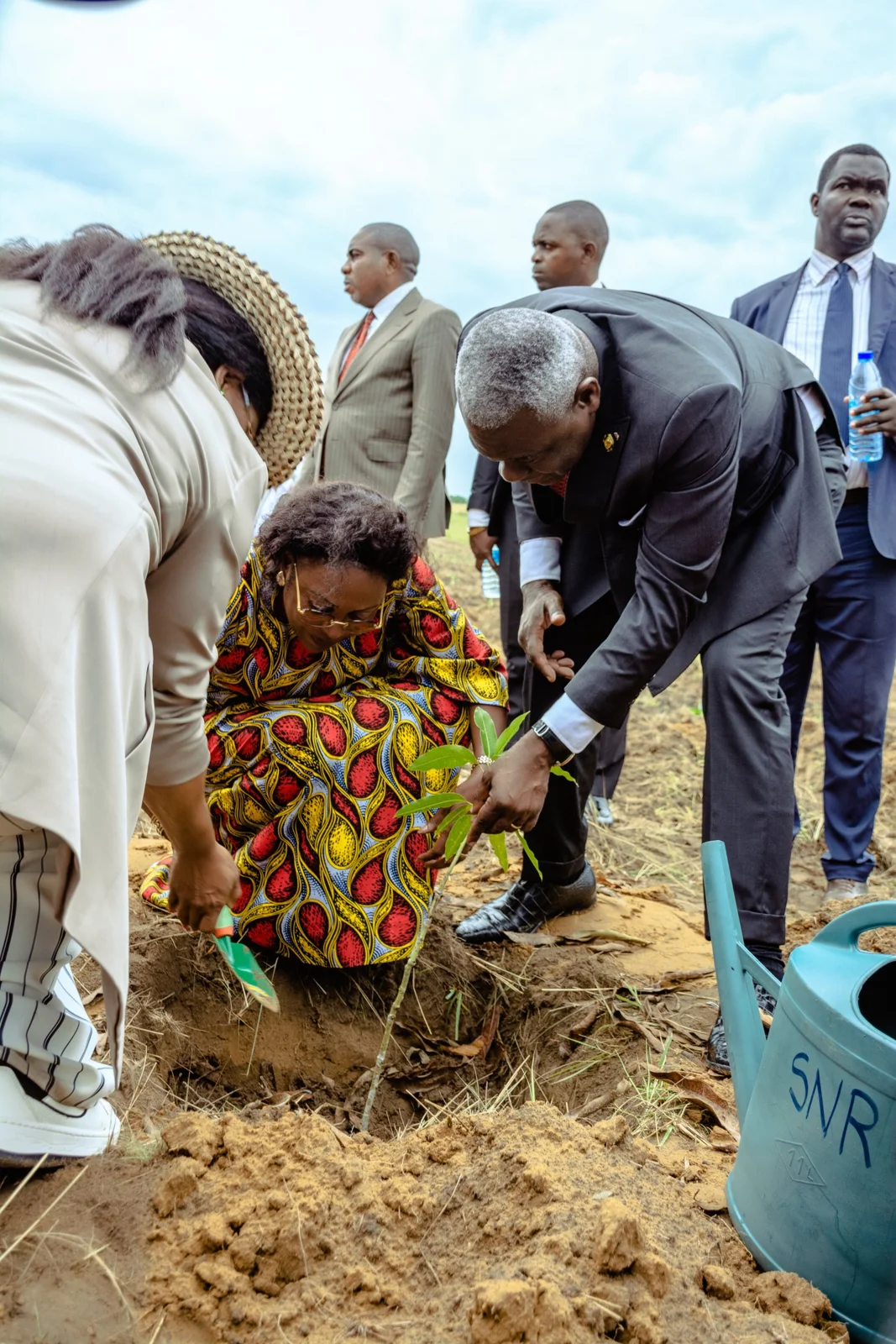 Plantation collective d’un jeune arbre